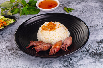 Tasty baby swuid with rice