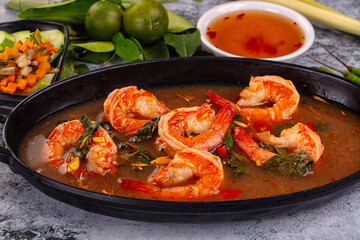 Asian sour spicy soup with prawn