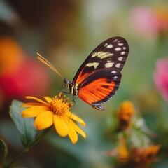 Close-up of a Vibrant Butterfly on a Bright Yellow Flower