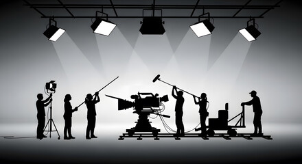 Behind the Scenes Film Production Studio Set-up, Camera Crew, Lighting, and Sound