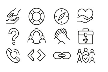 Minimalist icon set on grayscale background with healthcare and communication themes