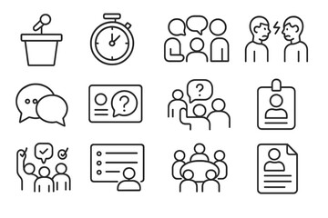 Conference and communication icons on dark background