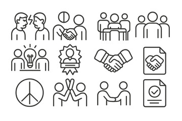 Icons of communication, collaboration, and peace in line art design