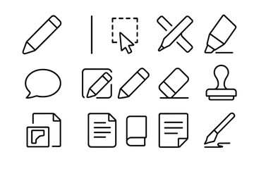 Minimalist black icons for document and design tools on gray background
