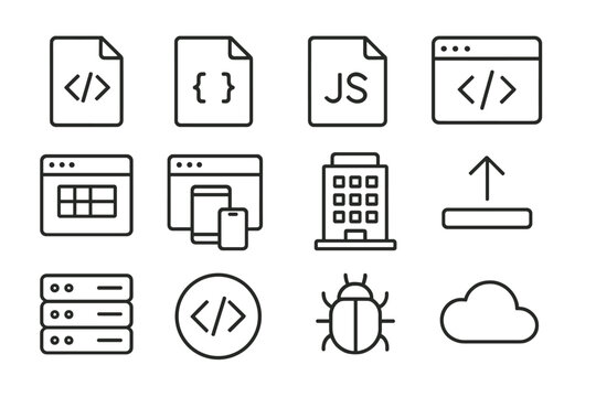 Minimalist icons for web development and programming concepts