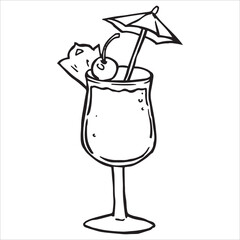 Pina Colada cocktail. Vector illustration in doodle style.