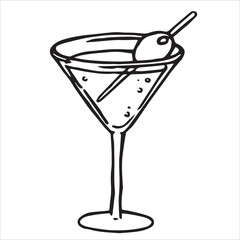 Martini cocktail. Vector illustration in doodle style.