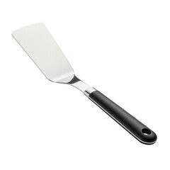 Fototapeta premium Stainless steel spatula with black handle isolated on transparent background