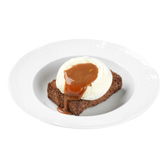 Gourmet chocolate brownie dessert with syrup