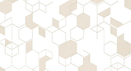 Beige Hexagon Geometric Pattern on White