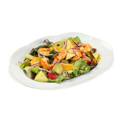 isolated Portion of gourmet Mediterranean shrimp salad 