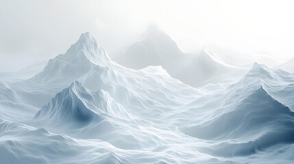Fototapeta premium Snow-Capped Mountains Arctic Region Digital Art Pure White Background Aerial View Minimalist Landscape