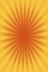 Abstract vibrant radial sunburst, graphic design in warm orange and yellow hues with grain surface texture background. 