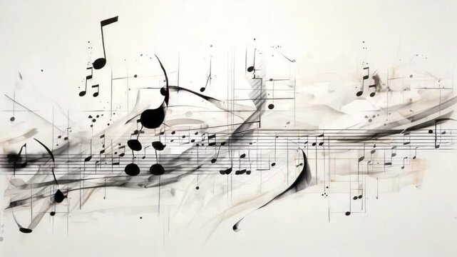 Melodic Symphony: A visually stunning abstract artwork of musical notes and musical notation. conveying the art of music with elegance and emotion.