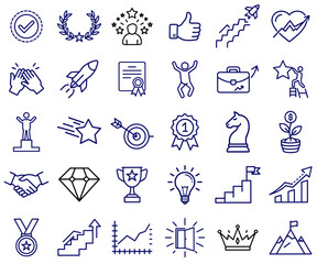 Success concept illustrated by various achievement icons and symbols  