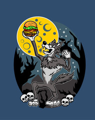 Burger and Wolf Vector funny Illustration