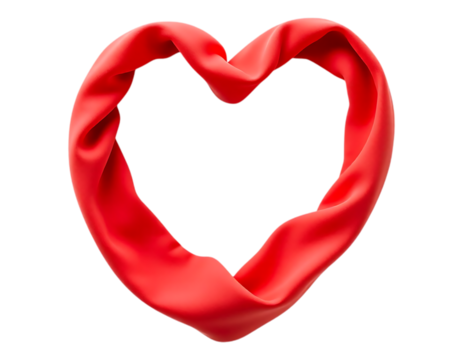 Red ribbon heart isolated on transparent background for Valentine's Day