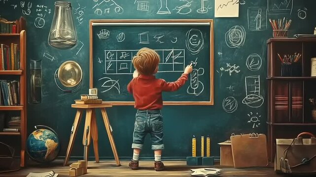 teacher in front of blackboard