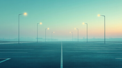 Fototapeta premium A wide, deserted parking area serves as a minimalistic roadscape backdrop