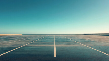 Fototapeta premium A wide, deserted parking area serves as a minimalistic roadscape backdrop