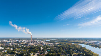 Aerial view of an industrial refinery plant, showcasing modern energy infrastructure and technological progress