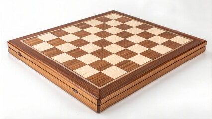 Empty wooden chess board isolated on white background