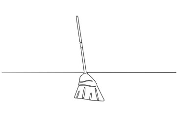 Continuous one line drawing of Broom. Single line drawing illustration of Straw broom. Tool for home or room Cleaning concept vector art. Doodle line illustration.