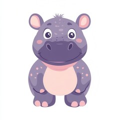 Naklejka premium Cute cartoon hippo illustration with smiling expression and pink accents.