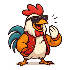 rooster cartoon mascot chicken illustrations wearing sunglasses and jacket