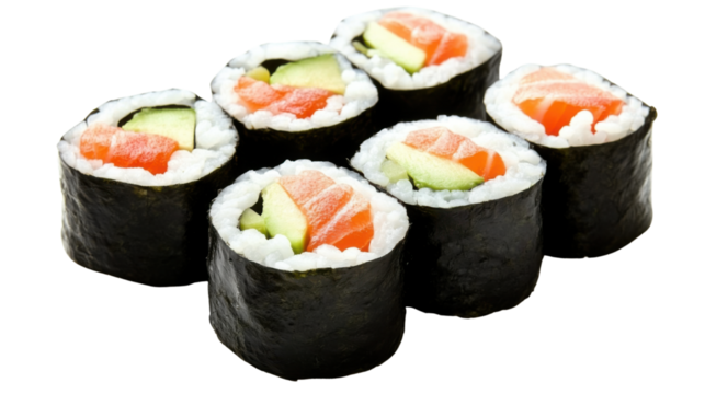 delicious sushi on a black roll on white background