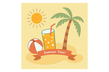 Tropical beach party with a refreshing summer cocktail, sun, and palm trees for your perfect holiday background