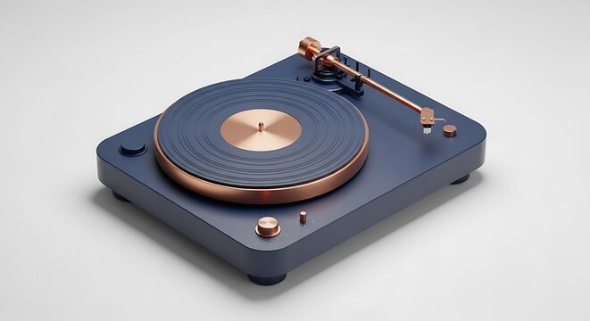 Modern Blue and Gold Turntable: Vinyl Record Player for Music Lovers