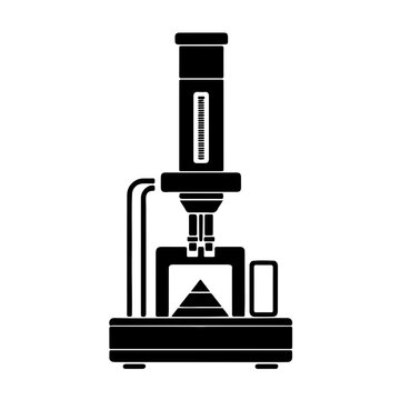 Rheometer or Material Testing Machine Icon. A sophisticated black icon illustration of a rheometer or a precision material testing machine. This bold vector graphic features intricate details