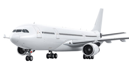Obraz premium Civil aviation aircraft in clean white paint, isolated on a Transparent background, PNG file for airline branding mockup