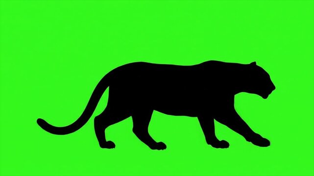 Tiger cartoon black silhouette of a panther on a green background. Suitable for kids products, wildlife designs, or junglethemed projects.
