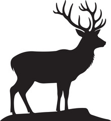 Obraz premium Mountain Deer SVG – Wild Forest Silhouette for Rustic CraftsStag in the Mountains – Outdoor Wildlife Clipart for DecorDeer and Pine Trees SVG – Majestic Buck Design for DIY ProjectsWild Deer Sil