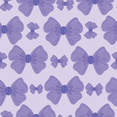 Seamless pattern of  blue  bows. Gift ribbons on checkered background. Coquette core cute trendy design. Design for wrapping paper, packaging, fabric, textile, home decor, gifts