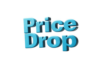  Price Drop bold blue text in 3D style over white background, ideal for discount banners, ads, sales promotions, or e-commerce