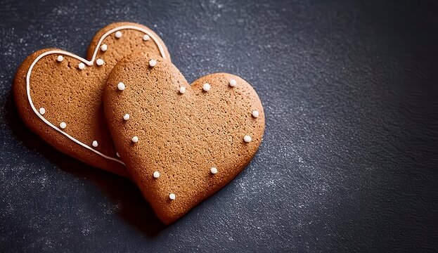 Gingersnap cookies arranged in a heart shape on a slate grey background for a sweet occasion
