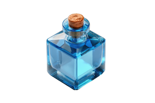 A?vibrant?blue?square?glass?bottle?with?a?cork?top