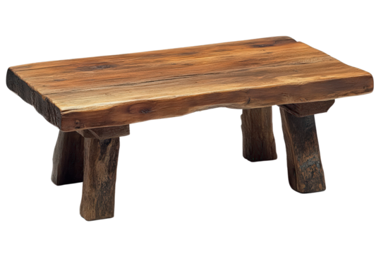  Rustic wooden bench made of solid planks, sturdy handcrafted furniture piece ideal for natural interiors or outdoor seating.