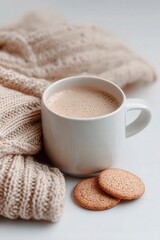 Relaxing during coffee break with a warm ceramic mug and freshly baked cookies on a cozy blanket National Gingersnap and Gingerbread Day