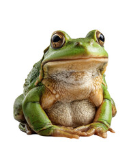 Obraz premium Close-up of chubby frog sitting pose, fine skin texture and coloration, isolated on isolated on Transparent background, PNG file.