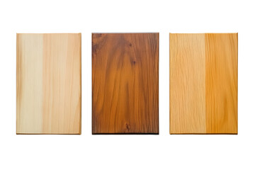 Naklejka premium Three wooden panel samples in different tones, polished texture, lined side-by-side for design, flooring, or material comparison purposes