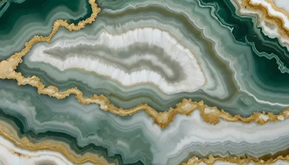 Green agate stone slice with gold veining creates an elegant texture.
