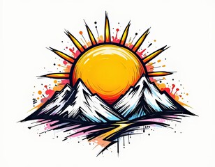 vector de sol entre montañas