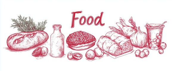 Hand-drawn Food Doodles Collection &ndash; Vector Set of Pizza, Bread, Pasta, Cheese, Vegetables, and More

