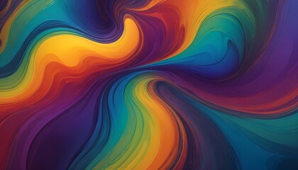 This colorful abstract image shows a dynamic, swirling pattern of vibrant waves and blending hues.