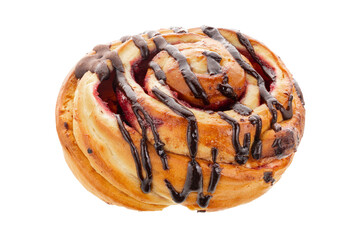 Bakery product. Cinnabon cherry bun. Bun isolated on white background