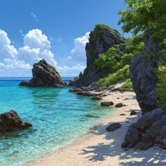 Fototapeta premium Relaxing beach scene tropical coast nature photography sunny environment serene viewpoint coastal escape